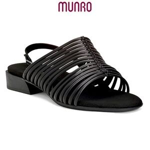 MUNRO NEW CELIA BLACK LEATHER SLINGBACK SANDAL. SIZE 8.5 N
